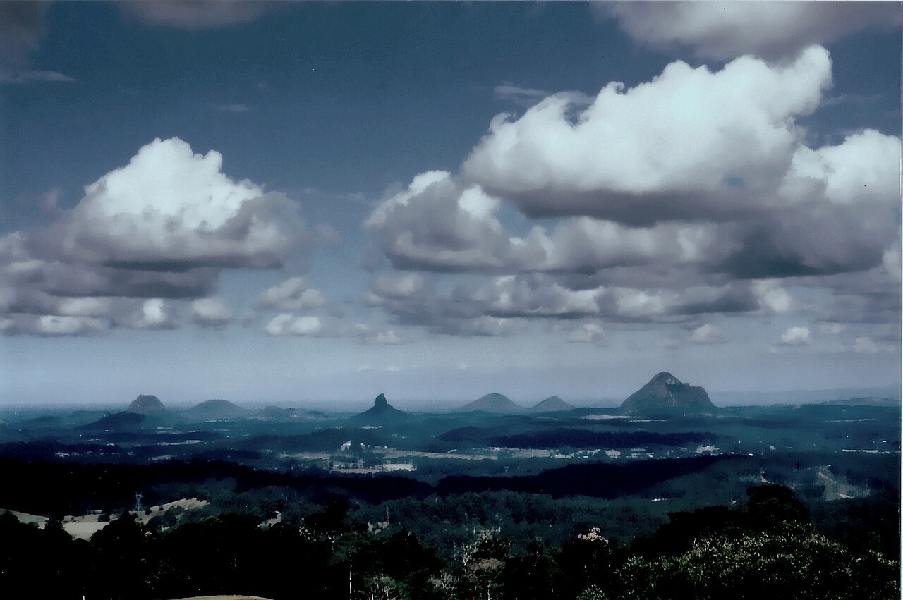 The Glass House Mountains viewed from Mary Cairncross Scenic Reserve